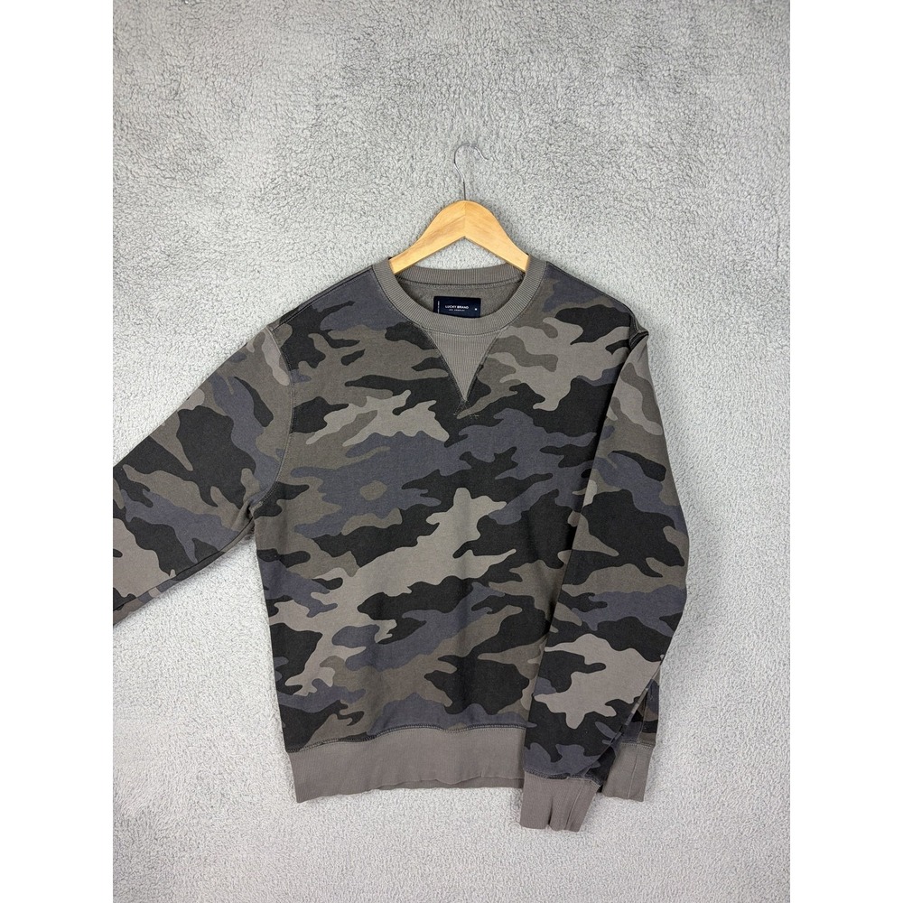 Lucky Brand Mens Gray Camo Crewneck Pullover Cotton Fleece Sweatshirt Medium